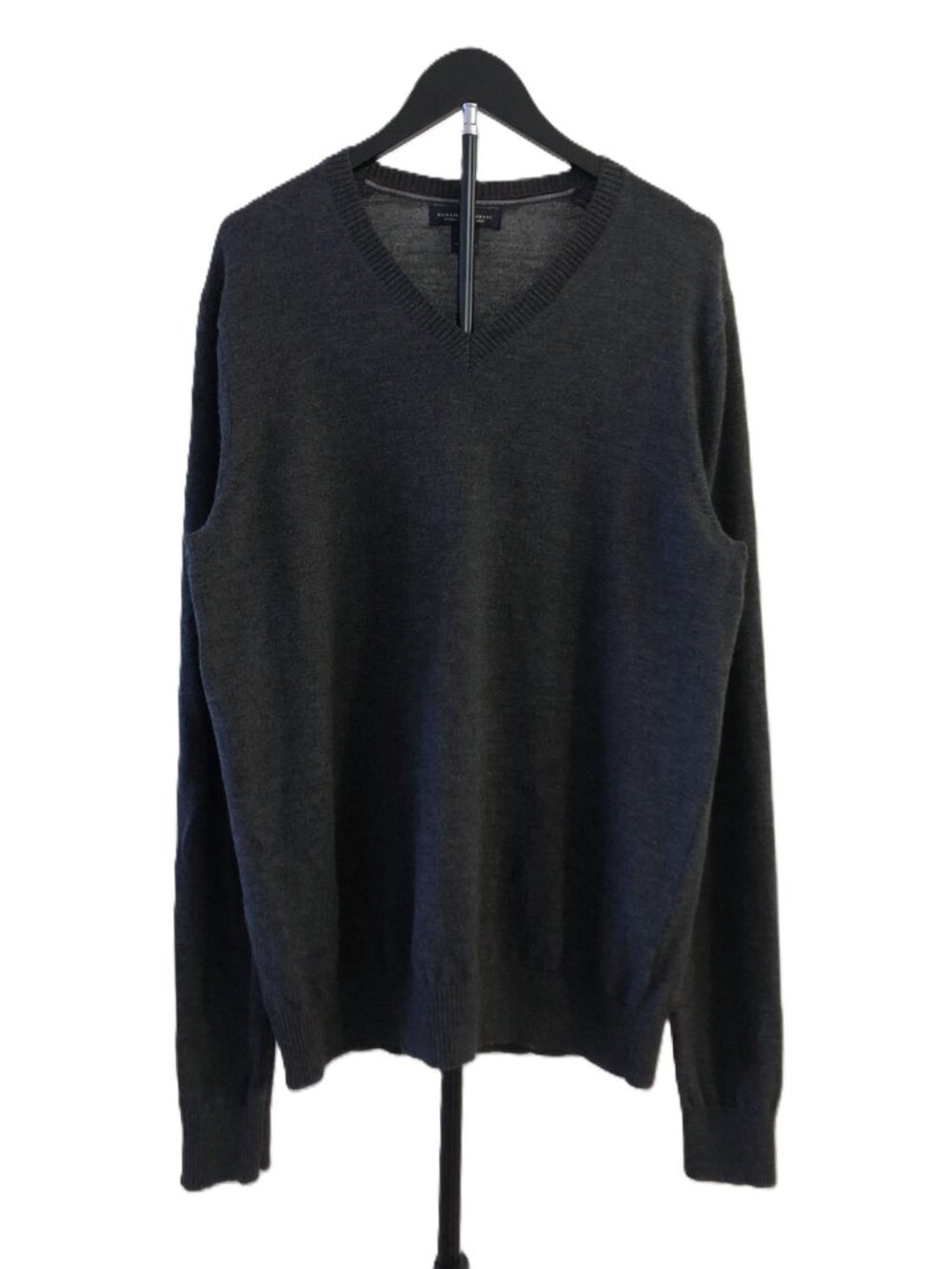 Banana Republic V-Neck Sweater 100% Merino Wool Mens Size Tall L Charcoal Gray